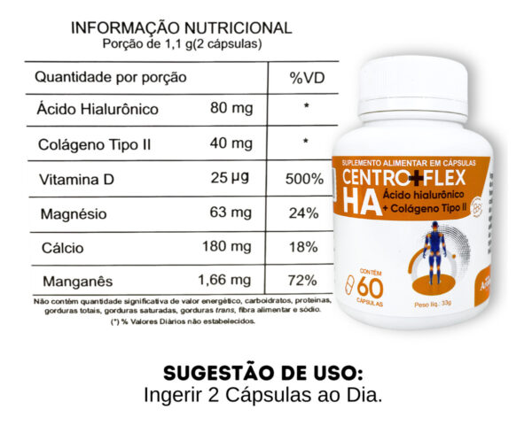 Centro+flex Ha + Ácido Hialurônico + Colágeno Tipo Il 60caps - Image 2