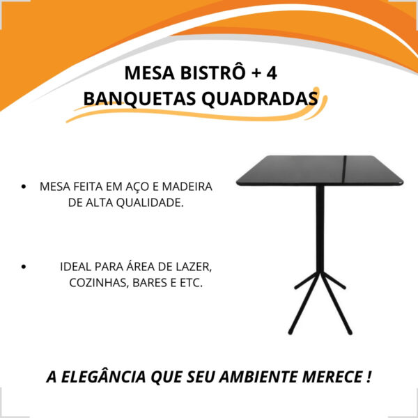 Kit 4 Banquetas Quadradas Altas Mesa Cozinha Bistrô Bar - Image 2